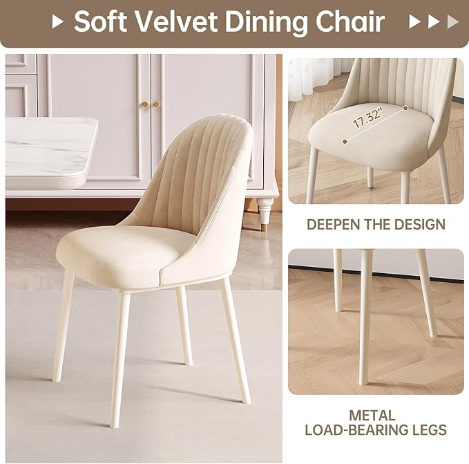 62.2" Dining Table Set for 4, Irregular Dining Table with 4 Chairs, Modern Cream Style Dining Table Set for Kitchen, Dining Room