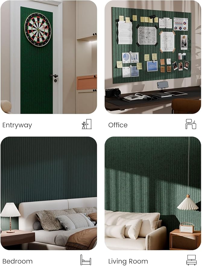 Bumusty Large Felt Bulletin Board 48" x 36" Cork Board Alternative-12 Pack with 70 Safe Removable Adhesive Tabs, Cork Boards for Walls Cork Board for Home Office Classroom Pin Board (Aurora Green)