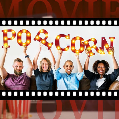 Popcorn Light up Letters Sign Party Decorations Battery Powered Marquee Lighted Sign LED Alphabet Letter Lights for Christmas Night Party Birthday Home Tabletop Decor Supplies Xmas Gift