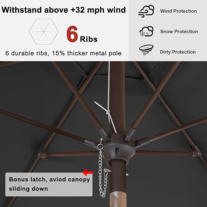 ABCCANOPY 7.5ft Scalloped Patio Umbrella, Outdoor Table Umbrella with Tilt and Crank, Fiberglass Ribs Deck Umbrella for Patio, Pool, Garden, Picnic (Dark Gray)