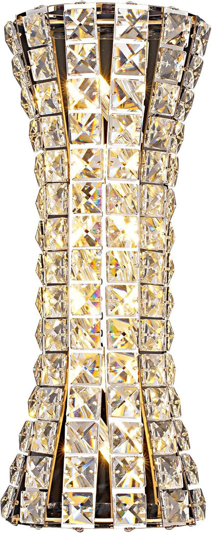 Crystal Wall Sconces,Modern Wall Light Fixtures,Luxury Indoor Chrome Wall Lamp for Living Room Bedroom Bathroom Hallway Doorway Stairway,Bedside,Tricolor Vanity Lighting Fixture