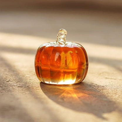 HDCRYSTALGIFTS 2.8inch Brown Striped Crystal Pumpkin Figurine Collectible Glass Pumpkins DecorTable Accent for Fall Harvest Decorating