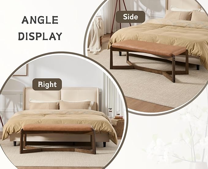 CIMOTA 49 Inch Modern Entryway Bench, Upholstered Bedroom Bench with Solid Wood Frame, Y-Shaped Foot, Comfy Ottoman for Bedroom End of Bed/Hallway/Living Room/Indoor, PU Brown