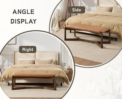 CIMOTA 49 Inch Modern Entryway Bench, Upholstered Bedroom Bench with Solid Wood Frame, Y-Shaped Foot, Comfy Ottoman for Bedroom End of Bed/Hallway/Living Room/Indoor, PU Brown