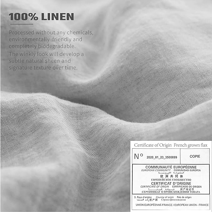 Simple&Opulence 100% Linen Duvet Cover Set with Washed French Flax-Full Size(78"x 86")- 3 Pieces (1 Comforter Cover,2 Pillowshams) Basic Border Design Premium Bedding Set Breathable,Grey and Brown