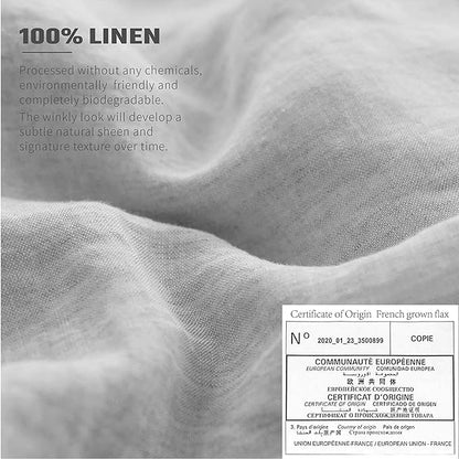 Simple&Opulence 100% Linen Duvet Cover Set with Washed French Flax-Full Size(78"x 86")- 3 Pieces (1 Comforter Cover,2 Pillowshams) Basic Border Design Premium Bedding Set Breathable,Grey and Brown
