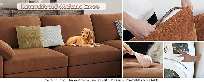 EASE MOOSE Oversized Sectional Modular Sofa,Chenille Large L Shape Sectional Couch Wide Deep Brown Modular Cloud Sofa Couch