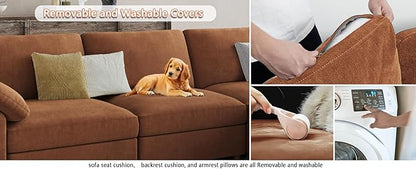 EASE MOOSE Oversized Sectional Modular Sofa,Chenille Large L Shape Sectional Couch Wide Deep Brown Modular Cloud Sofa Couch