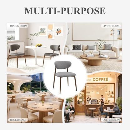 Dining Chairs Set of 2, Upholstered Dining Room Chairs with Metal Legs and Anti Slip Pads, Curved Back Wood Kitchen Chair for Home and Restaurant Use, Light Grey