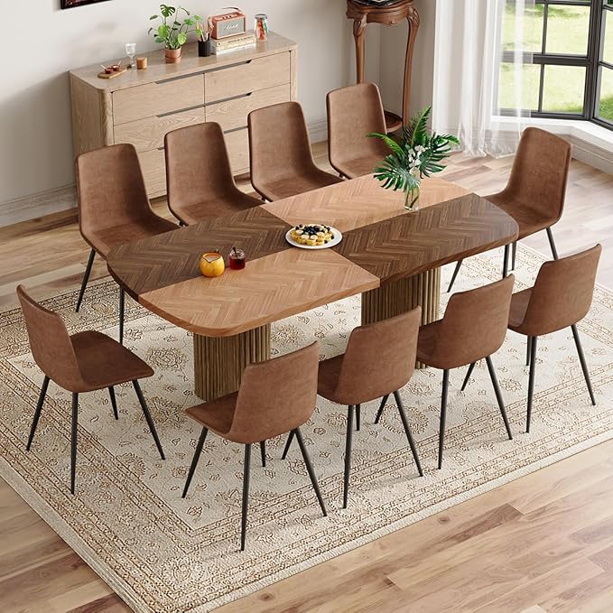 Dining Table Set for 10,Large 78.7" Rectangular Kitchen Table Set for 10 with Cushioned Chairs,Modern Mid-Century Wood Dining Room Table Set for 10,Ideal for Dining & Gatherings