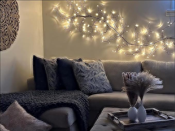 2PCS Enchanted Willow Vine Lights for Home Decor,Flexible DIY Lighted Branches with Remote On/Off Timer Dimmer,7.5FT Lighted Willow Vine 144LEDs for Bedroom Aesthetic Living Room Decor,Brown