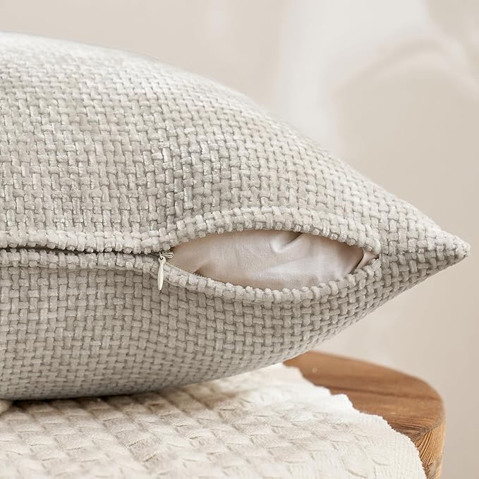 MIULEE Pack of 4 Halloween Throw Pillow Covers 16x16 Inch Neutral Cream/Grey Soft Decorative Chenille Pillow Covers Farmhouse Accent Cushion Covers for Boho Home Decor Bedroom Living Room