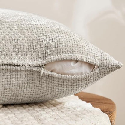 MIULEE Pack of 4 Halloween Throw Pillow Covers 16x16 Inch Neutral Cream/Grey Soft Decorative Chenille Pillow Covers Farmhouse Accent Cushion Covers for Boho Home Decor Bedroom Living Room
