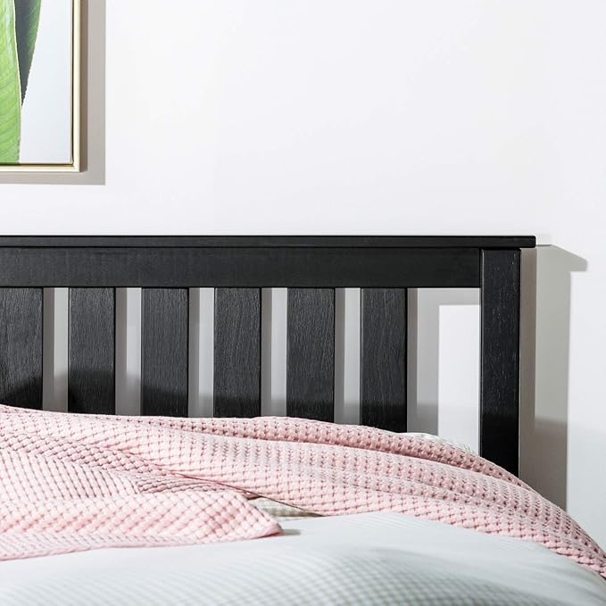 Mellow Marley 14 Inch Solid Wood Platform Bed with Paneled Headboard, Ebony Black, Queen