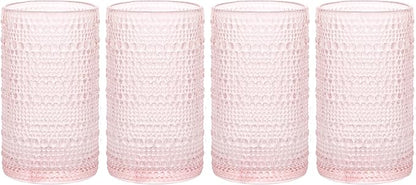 Glaver's Hobnail Drinking Glasses, Pink Vintage Glassware Set, Beaded Drinking Glasses, Set Of 4 15 oz Cocktail Glass Set, Bubble Glasses, For Everyday Usage