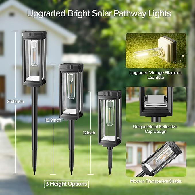 Bright Solar Pathway Lights Outdoor, 8 Pack Solar Powered Garden Lights Waterproof, Auto On/Off Dusk to Dawn Up to 15 Hrs Outdoor Lighting for Pathway Yard Walkway Driveway Patio Decor Landscape