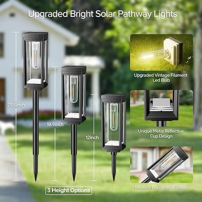 WdtPro 6 Pack Upgraded Solar Pathway Lights Outdoor, Solar Lights Waterproof, Auto On/Off, 15+ Hours Runtime, Lighting for Garden Outside Yard Driveway Landscape Path Patio, Warm White