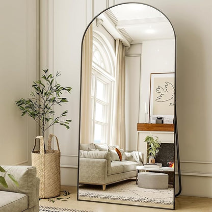 78"x38" Arched Full Length Mirror Floor Mirrors with Aluminum Alloy Frame Free-Standing Wall Mounted Floor Mirrors or Large Dressing Mirror, Black Mirror Full Length