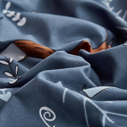 CLOTHKNOW Kids Comforter Sets Twin/Twin XL Blue Animal Woodland Bedding Comforter Sets Cartoon Forest Fox Rabbit Comforter with 2 x Pillow Cases