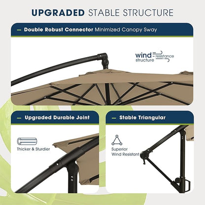wikiwiki 10ft Patio Umbrellas Offset Outdoor Umbrella Cantilever Hanging Umbrellas w/Infinite Tilt, Fade Resistant Waterproof RECYCLED FABRIC Canopy & Cross Base, for Yard, Garden & Deck, Tan