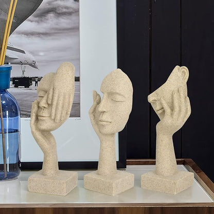 3 Pcs Thinker Statue,Modern Home Resin Sculptures, Decorative Objects Collectible Figurines for Home Office Bookshelf Desktop Decor(Sandstone)