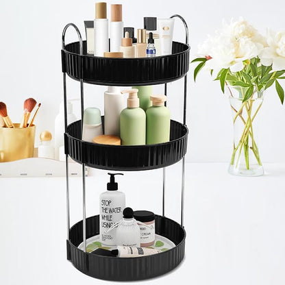 Rotating Makeup Organizer Countertop 3 Tier Lazy Susan Spinning Skincare Perfume Storage for Bathroom Counter Vanity, Black