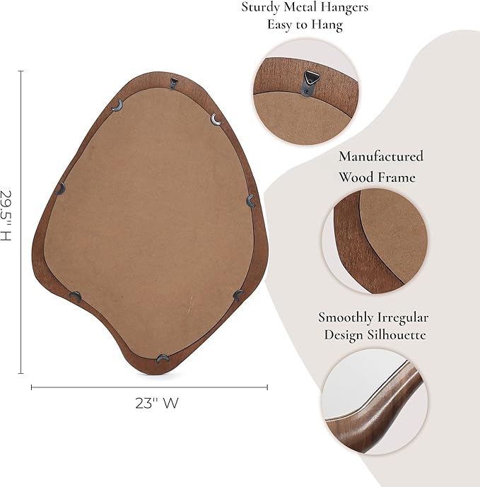 LuxenHome Asymmetrical Wall Mirror, 23"x 29" Classic Brown Irregular Mirror, Rustic Farmhouse Mirror for Bathroom, Wall Mirrors Decorative for Bedroom Living Room Entryway Hall