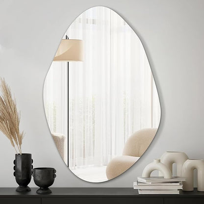 Irregular Asymmetrical Wall Mirror for Living Room Bathroom Entryway, Modern Decorative Wall Mirror Hanging (Hook Style, 36'' x 24'')