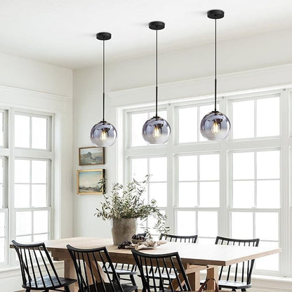 KCO Lighting Modern Black Globe Pendant Light Mercury Glass Ceiling Pendant Light Mid Century Silver Kitchen Pendant Lighting Over Island Dining Room Light Fixtures Over Table