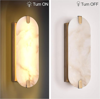 ZEROUNO Alabaster Wall Sconces, 14.2 inch Natural Marble Wall lamp,Dimmable Alabaster Wall Light Fixtures for Stairs Bathroom Living Room Bedroom or Vanity,Hallway（Brushed Bronze