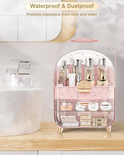 Makeup Organizer, Skincare Holder Bathroom Counter Organizer, Storage Box Cosmetic Display Cases, Teen Girl Gifts Trendy Stuff Make up Organizers for Vanity, Dresser, Countertop (Pink)
