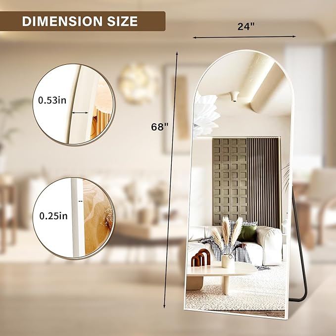 24x68 Arched Full Length Mirror Floor Mirrors with Aluminum Alloy Frame Free-Standing Wall Mounted Floor Mirrors or Large Dressing Mirror, Silver Mirror Full Length