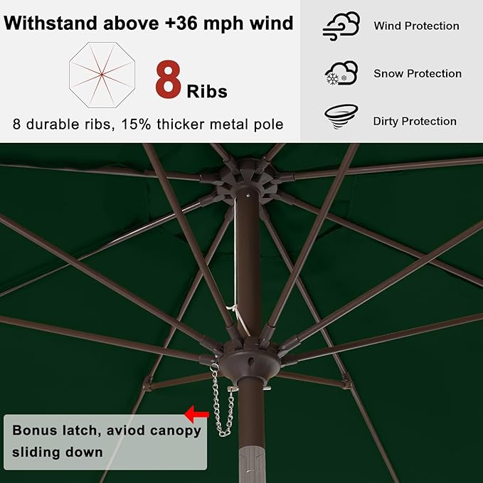 ABCCANOPY 10ft Scalloped Patio Umbrella, Outdoor Table Umbrella with Tilt and Crank, Fiberglass Ribs Deck Umbrella for Patio, Pool, Garden, Picnic (Green)