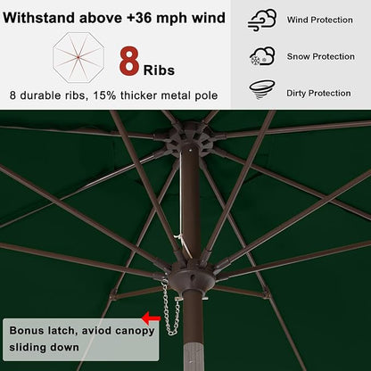 ABCCANOPY 9ft Scalloped Patio Umbrella, Outdoor Table Umbrella with Tilt and Crank, Fiberglass Ribs Deck Umbrella for Patio, Pool, Garden, Picnic (Green)