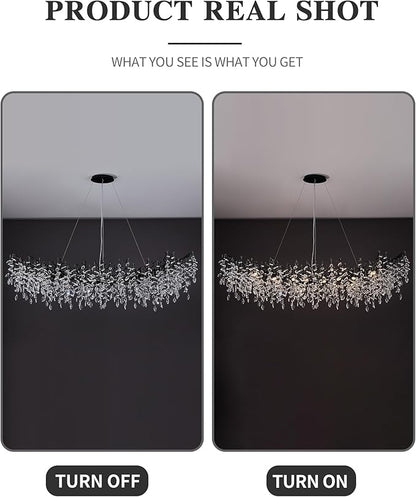 Black Chandelier, 16 Light Modern Chandelier for Dining Room Over Table, Industrial 63" Hanging Lighting with K9 Crystal Tree Branch Rectangular Chandeliers for Living Room Kitchen Island