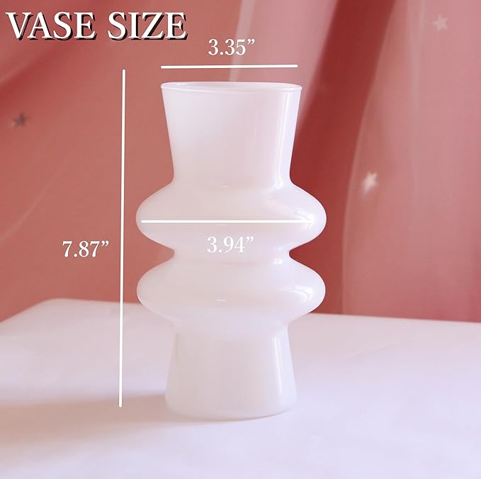 JSPYFITS Modern Glass Vases, 7.87" Tall Four-Layer Glass Vase Bubble Flower Vases Decorative for Home Décor, Decorative White Glasses Table Vase for Wedding Housewarming Gift