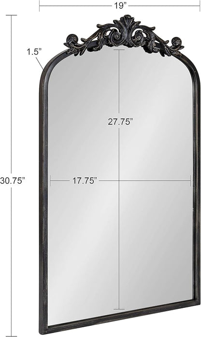 Kate and Laurel Arendahl Traditional Arch Mirror, 19 x 30.75, Antique Black, Baroque Inspired Wall Decor