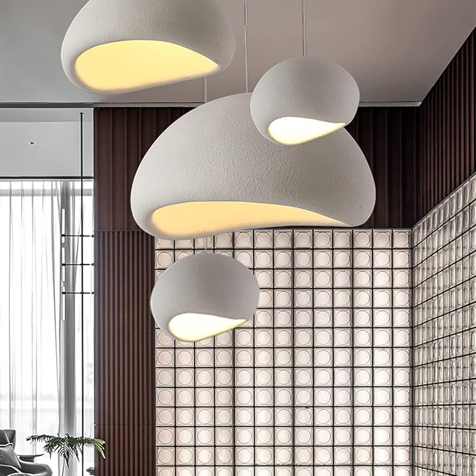 JAYMP 60cm Wabi Sabi Pendant Light for Dining Room Kitchen Island Hallway Restaurant Modern Hanging Lamp E26 Base Japanese Style Bird Nest Shape Lighting Fixture (Matte White,B Shape, 60cm/23.6in)