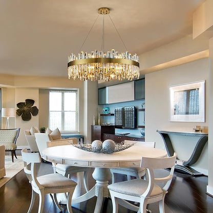 Siljoy Modern Crystal Chandelier 16-Light Large Luxury Gold 2-Tiers Raindrop Chandelier Flush Mount Crystal Pendant Ceiling Light Fixture for Living Room Dining Room Entryway Foyer D31.5''