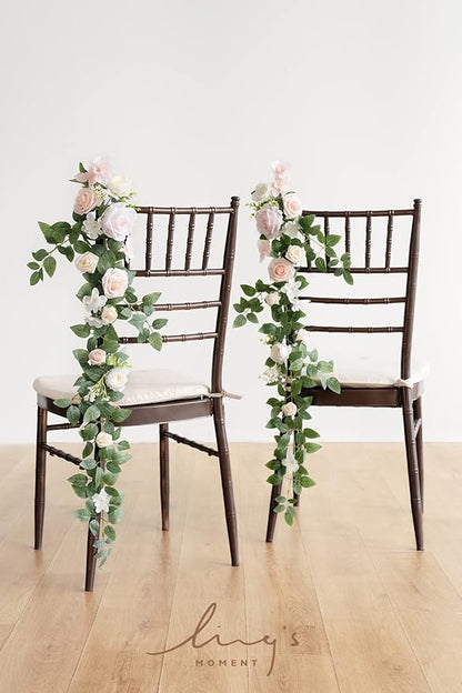 Ling's Moment 10pcs Wedding Chair Decorations Aisle Floral Swag Artificial Pew Flowers Hanging Garland Blush Pink & Cream For Ceremony Reception Church Rose Floral Faux Arrangement Party Outdoor Decor