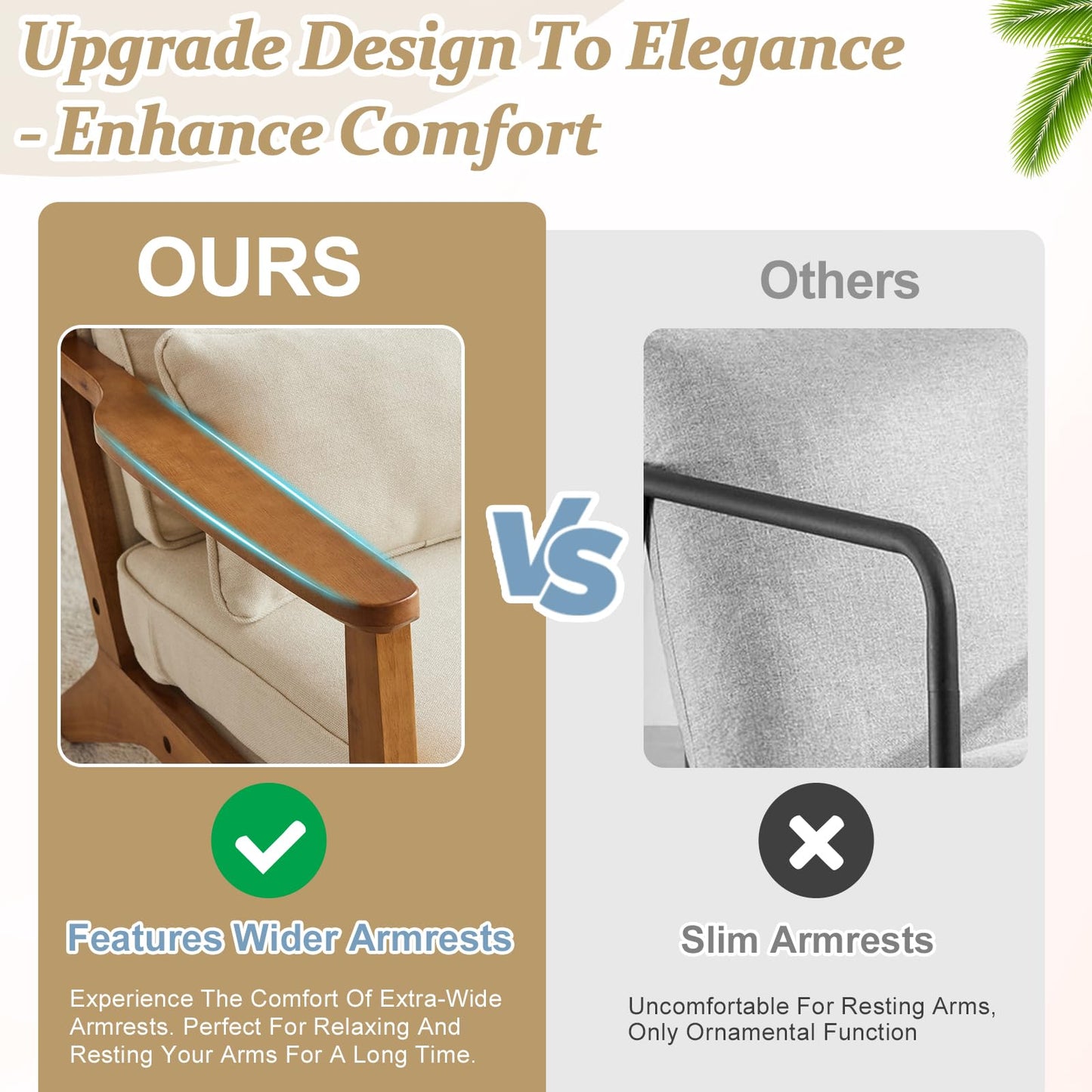 VINGLI Solid Wood Wide Armrests Accent Chair,Upholstered Mid Century Modern Chair with Pillow,Comfy Reading Chair Farmhouse Arm Chair,Chairs Living Room,Bedroom,Guest Room,Teddy Fleece,Khaki