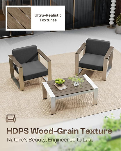 Outdoor Furniture Set, 4 Piece Aluminum Patio Furniture Set with Table, Wide Outdoor Seating  and Thick Cushions, Outdoor Patio Conversation Sets for Deck, Porch (Darkgray)