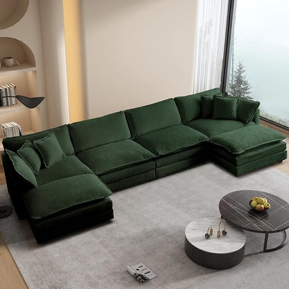 SoarFlash Chenille Sectional Sofa, Comfy L/U Shaped Modular Coush Sofa with Ottoman, Modern 4 Seat Couch Deep Seat Sofa Set for Living Room,Green