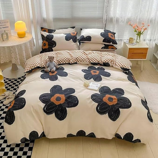Pureant Black Sunflower Comforter Sets Twin Black and White Floral Bedding Comforters Cotton Women Girls Boho Black Botanical Quilts Large Flower Blankets Garden Adults Teens Bohemian Rustic Bedding