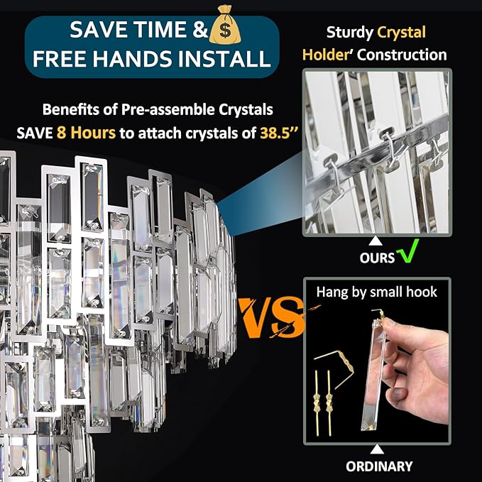 Entryway Chandeliers for High Ceilings Chrome Crystal Chandelier Light Fixture Living Room Foyer Staircase 39'' Large Modern Crystal Chandelier Lighting