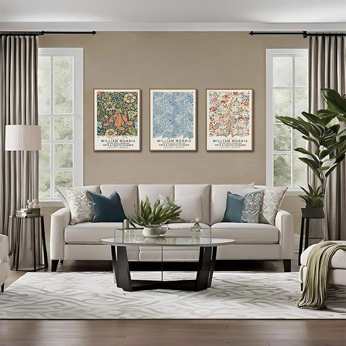 ILLBDR William Morris Framed Wall Art Vintage Aesthetic Canvas Wall Art Set of 3 Colorful Floral Prints Botanical Artwork Modern Gallery Pictures Decor for Bedroom Living Room 12x16 Inch