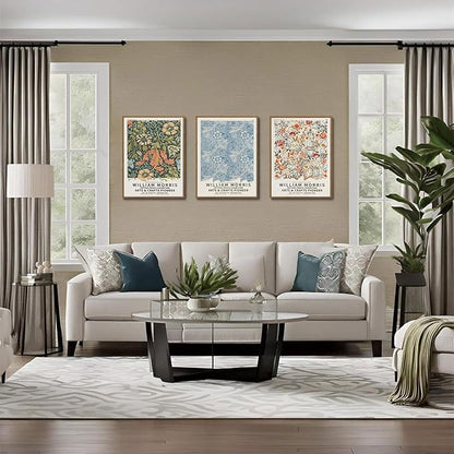 ILLBDR William Morris Framed Wall Art Vintage Aesthetic Canvas Wall Art Set of 3 Colorful Floral Prints Botanical Artwork Modern Gallery Pictures Decor for Bedroom Living Room 12x16 Inch