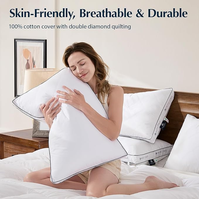 Pacific Coast Goose Feather and Down Firm Bed Pillows Standard Size Set of 2 with Gusset, Luxury Hotel Collection Pillows 2 Pack for Sleeping, Supportive for Side Sleepers and Back Sleepers