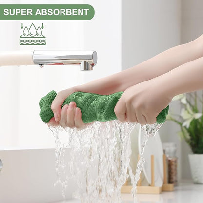 Homaxy 100% Cotton Kitchen Towels and Dishcloths Set, 12 x 12 Inches and 13 x 28 Inches, Set of 16 Bulk Kitchen Towels Set, Ultra Soft Absorbent Dish Cloths for Washing Dishes, Grass Green