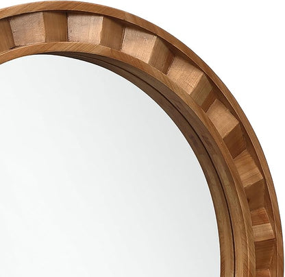 LuxenHome 28-Inch Round Wall Mirror, Large Solid Wood Framed Accent Wall Mounted Mirror, Farmhouse Decorative Wooden Circle Mirrors for Bathroom, Entryway, Living Room, Bedroom Hanging Home Decor